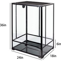 24 x 18 x 36 Inch Tall Glass Reptarium with Double Hinge Front Doors Screen Top