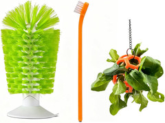 3 Pcs Turtle Tank Accessories, Turtle Brush with Suction Cup, Hanging Feeder Bal
