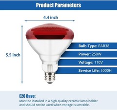 250W Heat Lamp Bulbs 1 Pack Infrared Heat Lamp for Chickens with E26 Socket a…