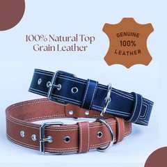 Genuine Real Leather Dog Collar for Medium Dogs, Heavy Duty Strong and Wide D…