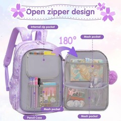 Alrisg Girls Backpack School Bag Kids 17 Inch Purple