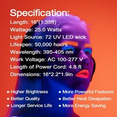 Upgrade 25W LED Black Light Bar – 72 UV Big 1 Count (Pack of 1),