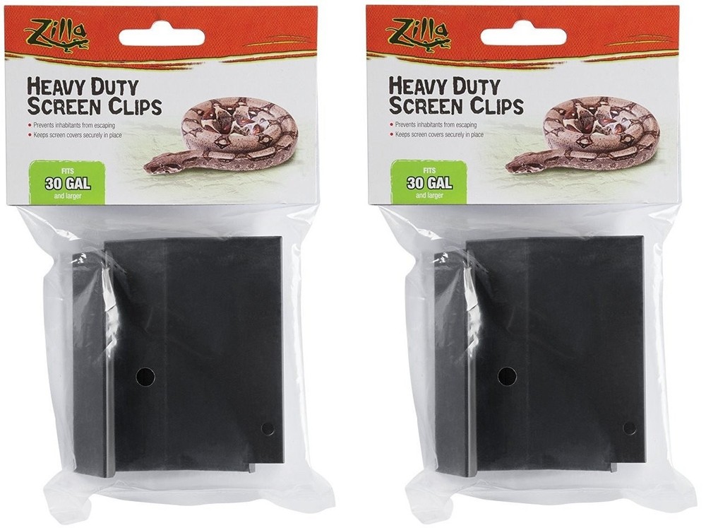 (2 Pack) Zilla Reptile Terrarium Covers Heavty Duty Screen Clips, Large Black