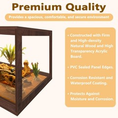 PROLEE Bearded Dragon Tank, Reptile Tank with Meatl Mesh 27 Gallons, Walnut