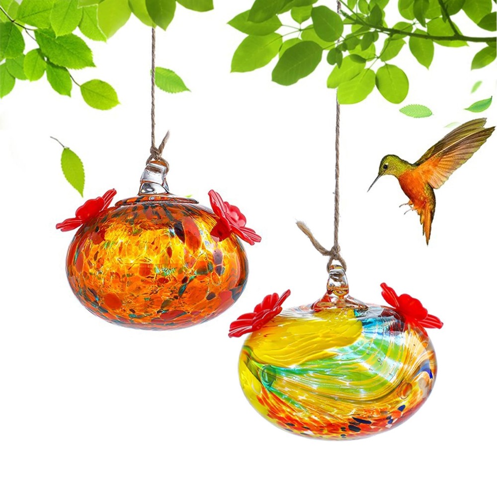 Set of 2 Hummingbird Feeders for Outdoors with 2 Flower Feeding Ports Color-2