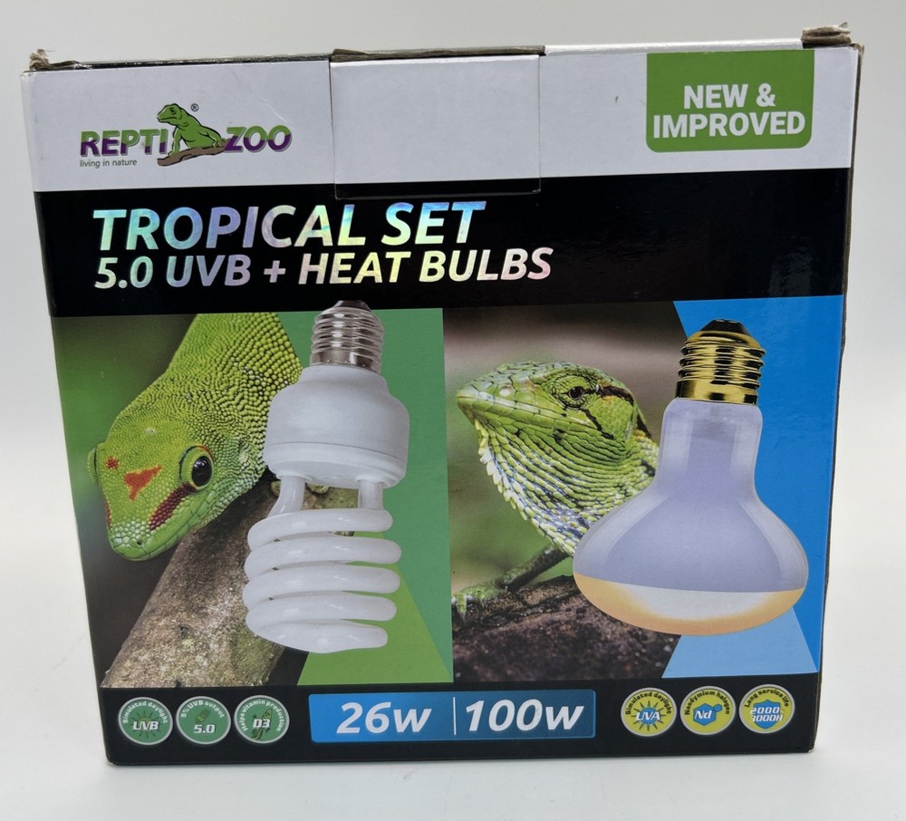 2X Repti Zoo Tropical UVB Heat Lights 26W And 100w, NEW/OPEN BOX