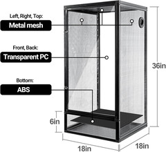18″ x 18″ x 36″ Chameleon Cage with Metal Mesh & Background Sticker, 50 Gallon