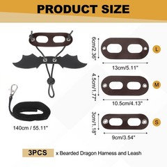 3Pcs Bearded Dragon Lizard Leash Harness with Wing LeatherS/M/L Brown