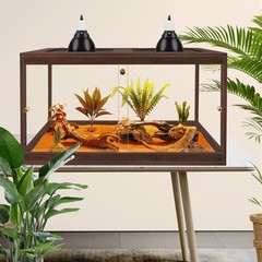 PROLEE Bearded Dragon Tank, Reptile Tank with Meatl Mesh 27 Gallons, Walnut