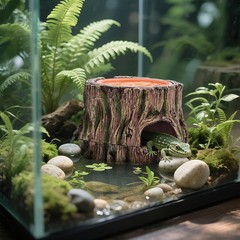 Reptile Hide Cave, Reptile Hideout with Detachable Base and Humidity Dish, 3 in