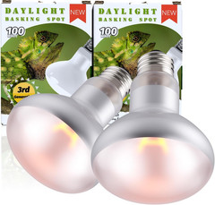 100W 2-Pack Reptile Basking Heat Bulb – UVA Daylight Heat Lamp for Bearded