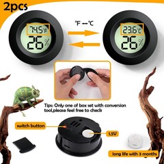 Reptile Tank Accessories, 2 PCS Thermometer and Humidity Black Round