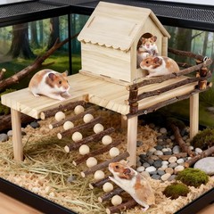 Wooden Hamster House Platform Ladder Cage Accessories Toy Hideout Habitat
