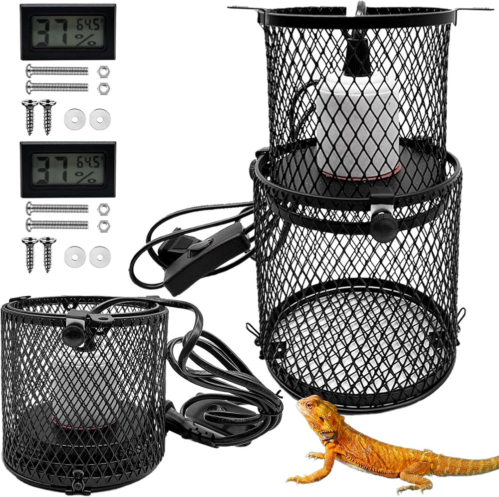 2 PCS Retractable Reptile Heat Lamp Guard,Reptile Anti-Scald Mesh Cage Guard Lam