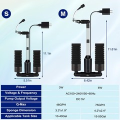 AQQA Electric Sponge Filter for Aquarium, Quiet USB Powered Fish Tank Sponge …