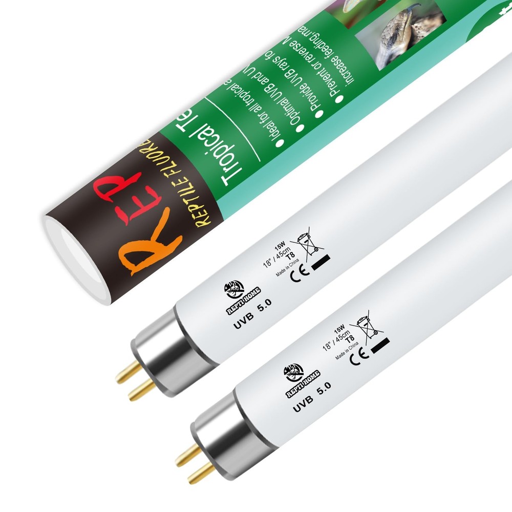 T8 UVB Reptile Light 15W 5.0-2 Pack,UVA UVB Light Bulb for Reptiles,Reptile U…