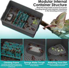 Self-Cleaning Reptile Feeder Insect Habitat with Escape-Proof Lid, Removable Cli