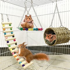 3 PCS Hamster Hanging Hammock Basket Wooden Rat Ladder Swing Set Cage Climbing