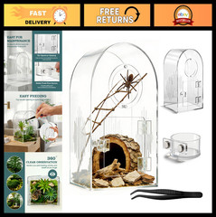 Clear Acrylic Spider Enclosure Kit – Ventilated Habitat for Jumping Spiders, Tar