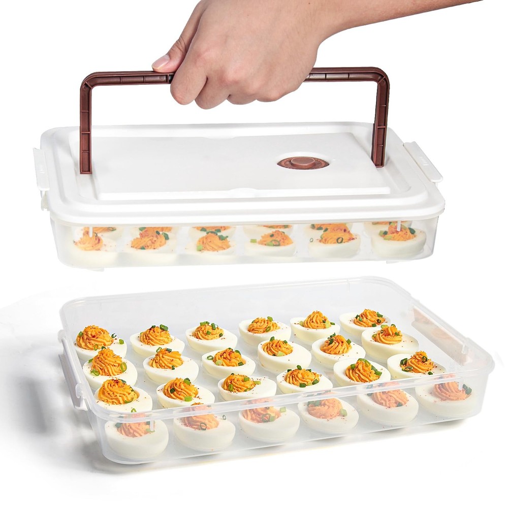 77L Deviled Egg Containers with Lid (Set of 2), Plastic Deviled Egg Tray Carr…