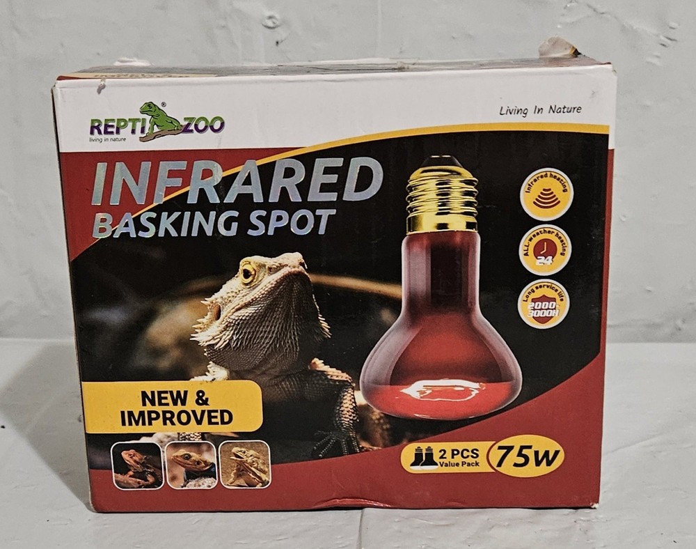 REPTI ZOO 2 Pack Infrared Basking Spot 75W Reptile Heat Emitter Infrared
