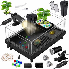 Small Turtle Tank Kit(Tank+Lamp+Filter), Acrylic Turtle Starter Kit with Adjusta