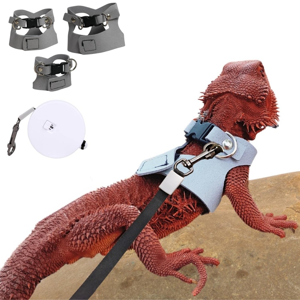 3 Pack Bearded Dragon Harness and Leash Set – Adjustable Soft Leather Lizard …