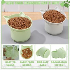 2 Pack Slow Feeder Cat Bowls Silicone Tilted Raised Pet Bowl with Non Slip Ba…