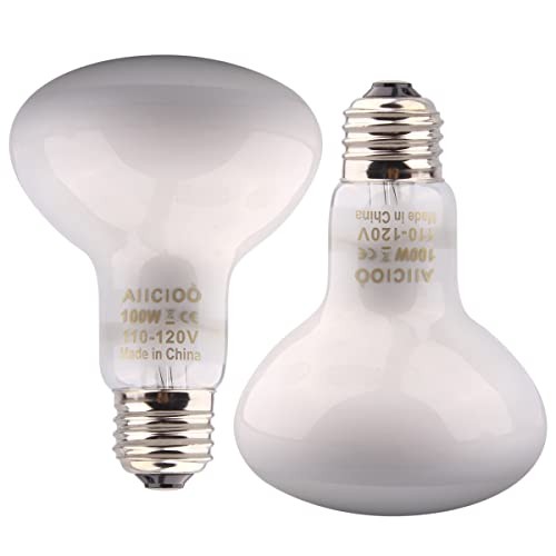 Aiicioo Reptile Basking Light Bulb – 100W Reptile Heat Lamp 2 Pack UVA Daylight