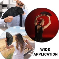 Quacc Black Folding Hand Held Fan Light Strong Thin Fabric Chinese Handheld T…