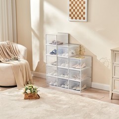 6-Pack Stackable Transparent PVC Shoe Box with Ventilation Holes, Modular Clo…