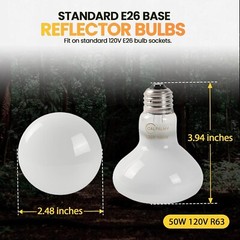 (4-Pack Reptile Heat Lamp Bulbs 50W – UVA Daylight Basking Light Bulbs for Repti