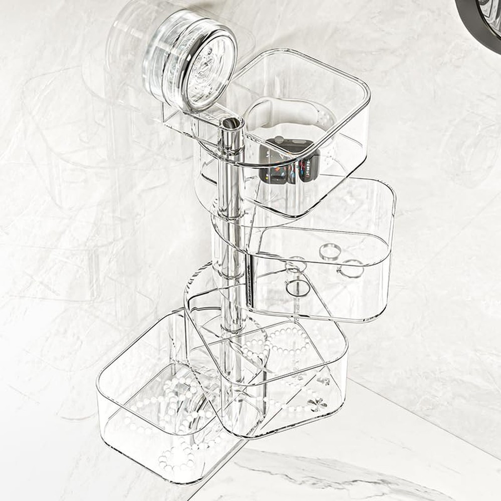 4-Layer Rotating Transparent Suction Cups Wall Mounted Organizer for Small It…