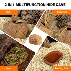 Gecko Hide Cave, 2 in 1 Snake Reptile Hideout for Hide & Rest & Breed & Feedi…