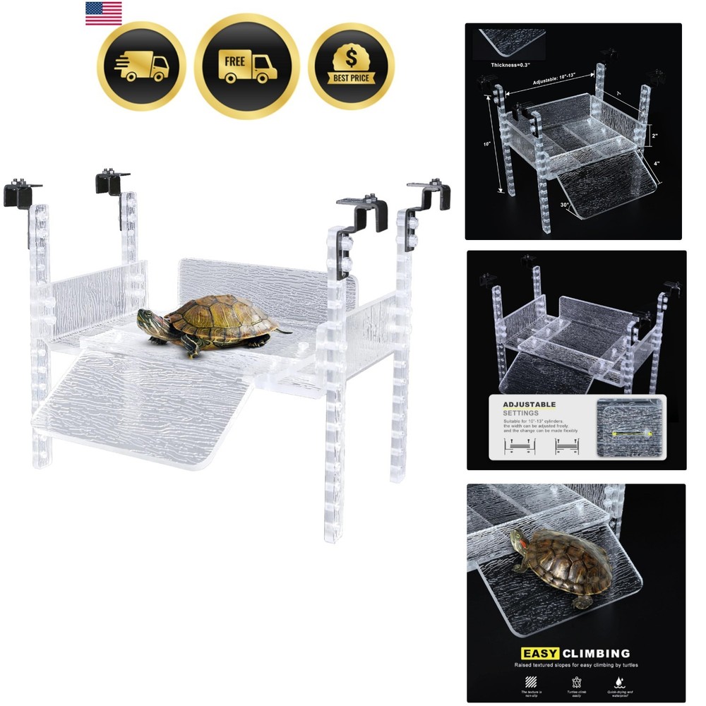 Adjustable Turtle Basking Platform With Slip-Resistant Ramp Acrylic Transparent