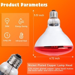 Heat Lamp Bulbs for Chickens, 150W Infrared Heat Lamp 1 Pack, Red Heat Lamp B…