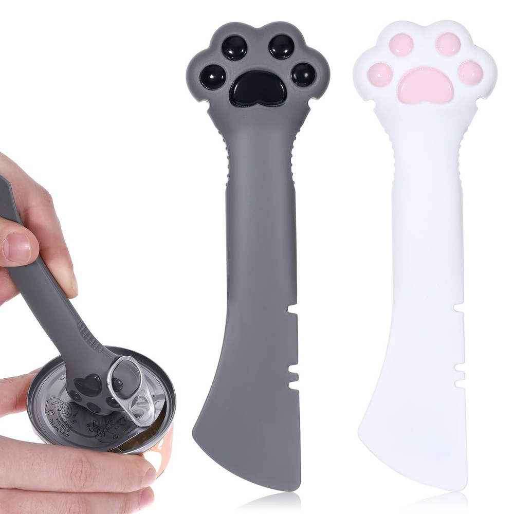 2PCS Cat Food Spoon, Reusable Cat Paw Pet Foods Can Opener with Spoon, Silico…