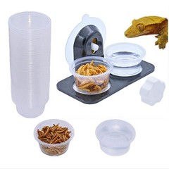 100 Cups + Feeding Ledge [Non-Suction Cup], Reptile Amphibian Food Bowls and …