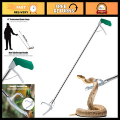 47″ Heavy Duty Snake Tongs Reptile Grabber Wide Jaw Handling Tool for Safe Catch