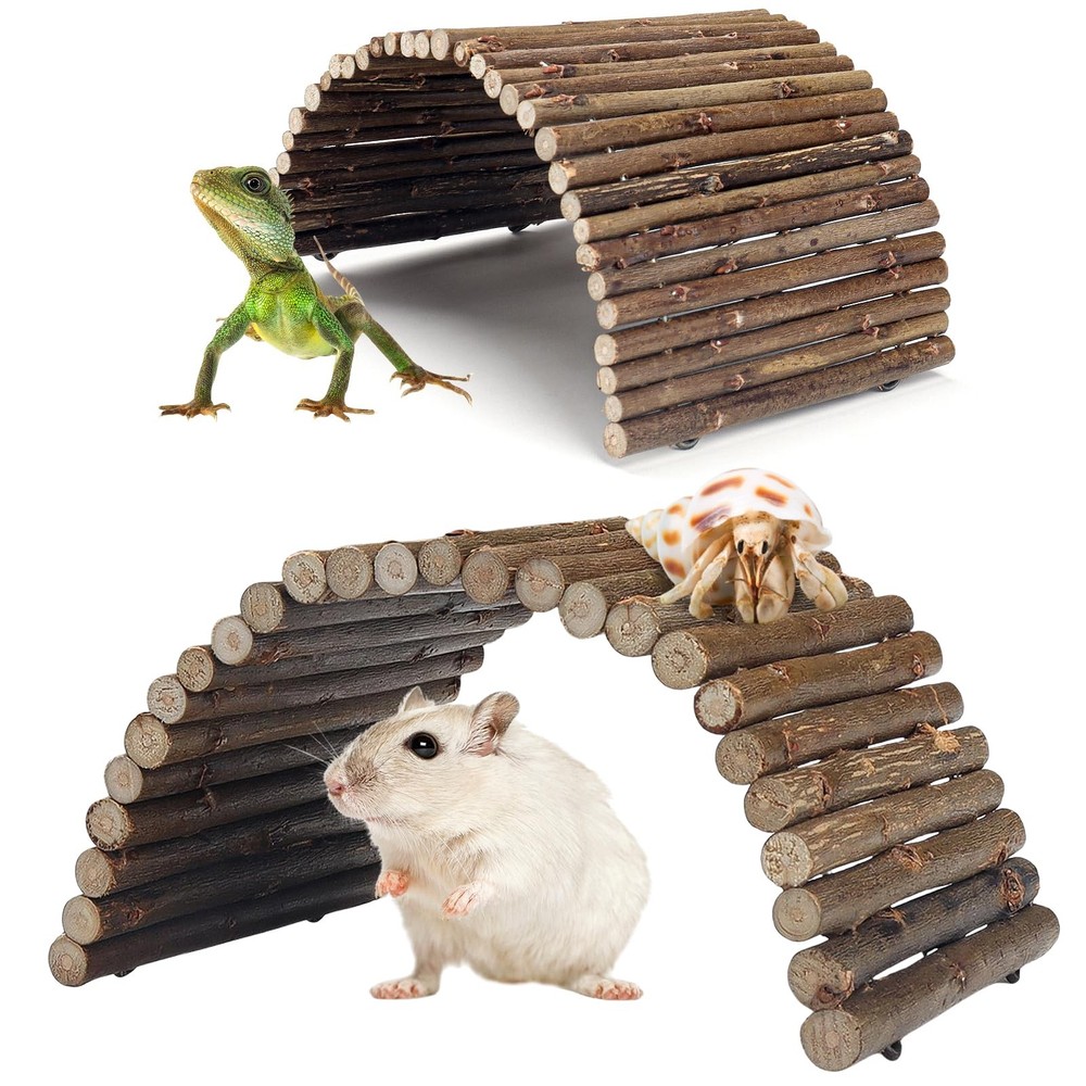 QUOZUO 2PCS Reptile Hideout Hermit Crab Bendable Bridge, Wooden Hermit Crab H…