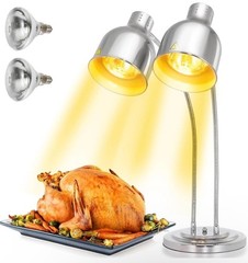 Food Heat Lamp, 500W Commercial Heat Lamp for Food, 2-Head Adjustable – Silver