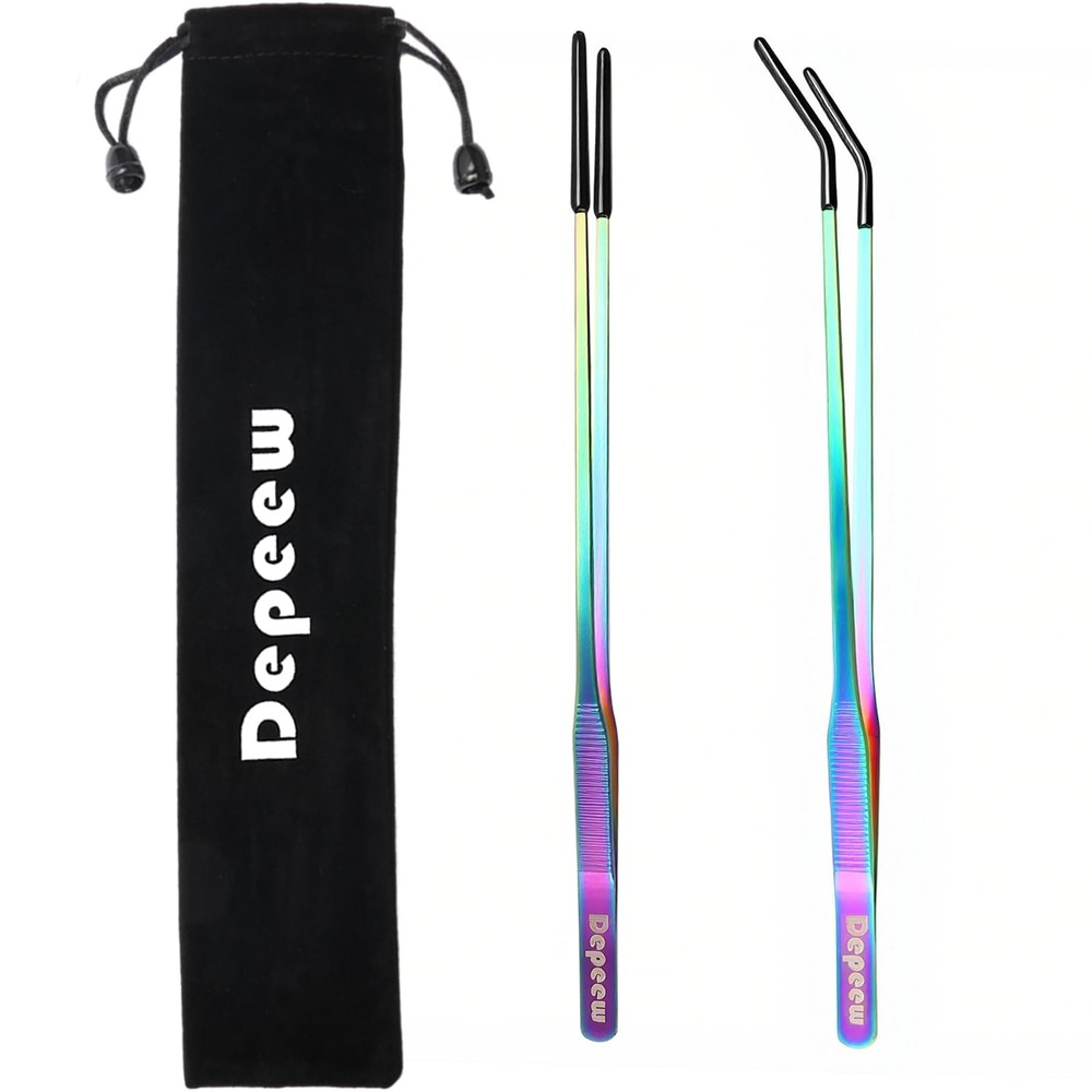 Depeew Reptile Feeding Tongs, Stainless Steel Tweezers Set, Colorful