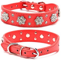 Rhinestone Flower Dog Collar, Bling Collar PU Leather – Adjustable Sizes S, M…