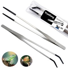 2 PCS Long 10.6″ Stainless Steel Reptile Feeding Tongs with Rubber Tip, Strai…
