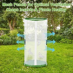 Outdoor Butterfly Habitat Cage Terrarium [White with Green, 12 x 12 x 24 Inch]