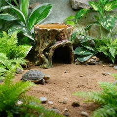 Reptile Hide Cave Hideout Habitat House Decor W/ Clay Water Basin Humidifying