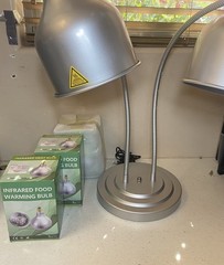 Food Heat Lamp, 500W Commercial Heat Lamp for Food, 2-Head Adjustable – Silver