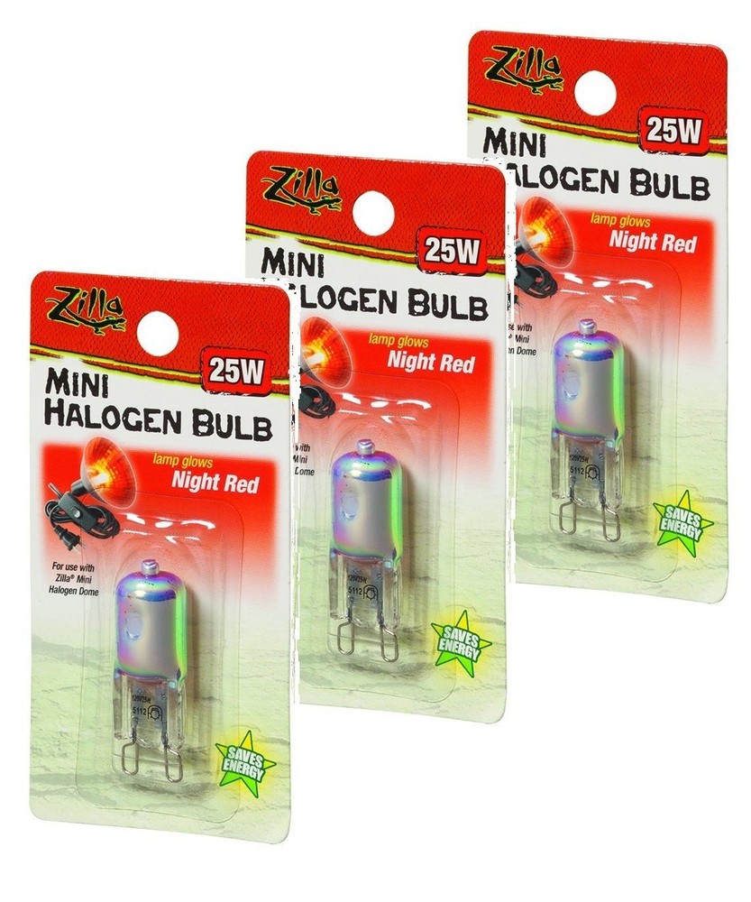 Zilla Mini Halogen Lamp 25 Watt Night Red Light Bulb Pack of 3 for Reptiles