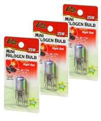 Zilla Mini Halogen Lamp 25 Watt Night Red Light Bulb Pack of 3 for Reptiles