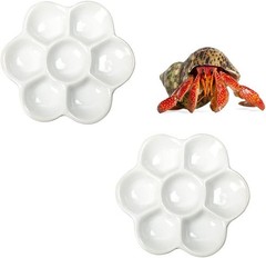 2 Pcs Hermit Crab Ceramic Food Dish, 7 Compartments Anti-turning & White